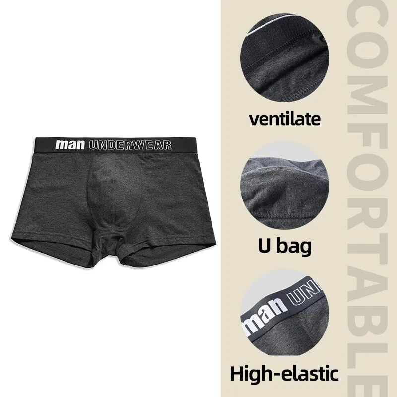 Hommes Boxers Sous-Vêtements De Sport Noir Gris L XL XXL Doux Respirant Shorts De Mode Lettres Large Bande Pantalon