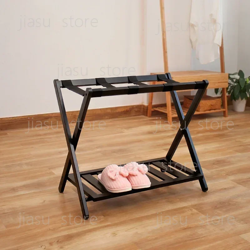 

JOY Wholesale Bamboo Folding Bedroom Double Layer Storage Rack Hotel Room Luggage Rack Source Factory Bamboo Gift Rack