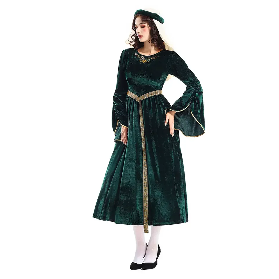 

Vintage Elegant Red Court Dress Trumpet Bell Sleeve Medieval Victorian Long Dress Girls Women Costume Party Cosplay Clothing