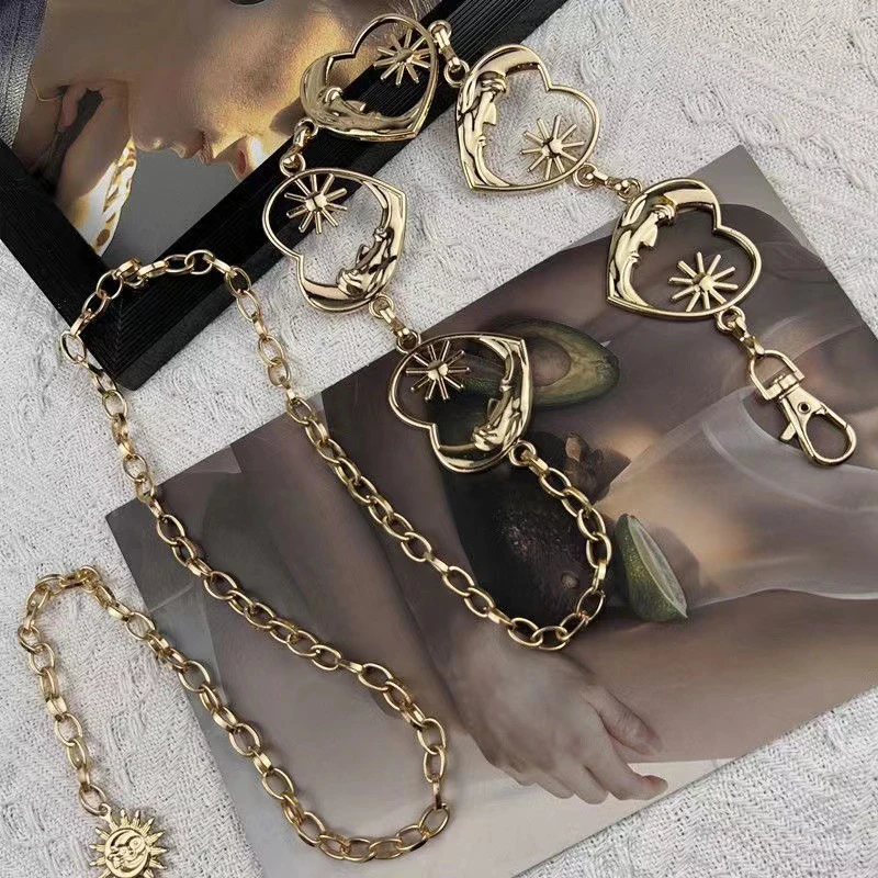 Harajuku Punk Moon Metal Belts Women Vintage Punk Gothic Moon Sun High Waist Chain Belts Pendant Belts Female