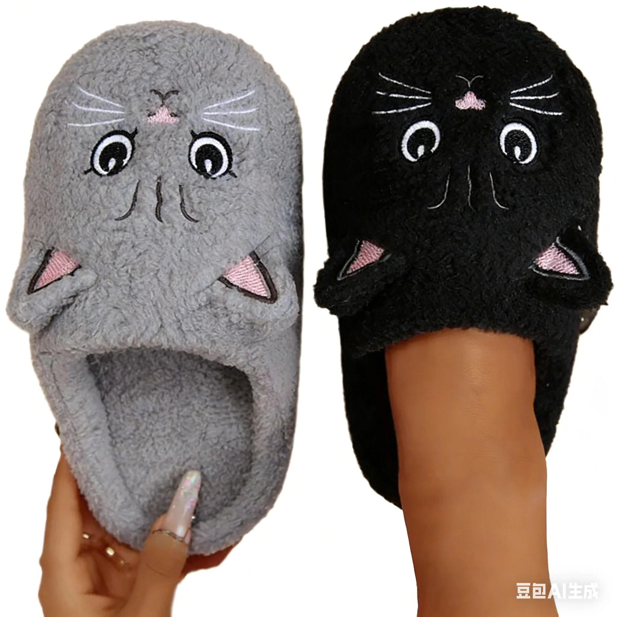 Women's Cartoon Cat Plush Slippers Cozy Winter Bedroom House Shoes with Non-Slip Soft Sole for Indoor Comfort Home Warm Shoes