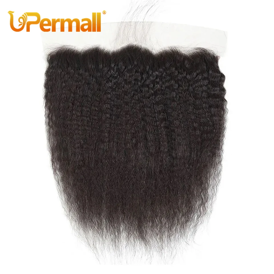 Upermall 13x6 Lace Frontal Closure Kinky Straight Pre Plucked Swiss HD Transparent Full Front Only Natural Black Remy Human Hair