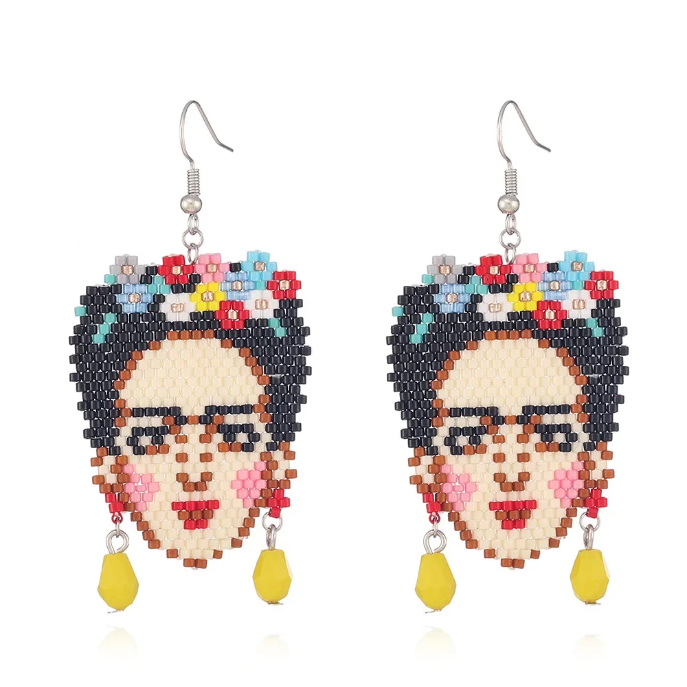 

2025 Handmade Bead Earring Hand Woven Fashion Human Head Beading Simplicity Bohemia Personality Ma'am Fringed Earrings for Women