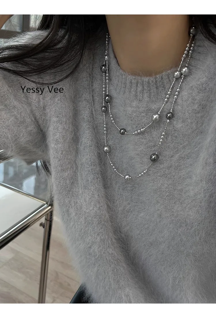 Yessy Vee Women Original Design Necklace Multiple Wear Full Of Star Gray Mix Color Pearl Sweater Chain Luxury New Arrival