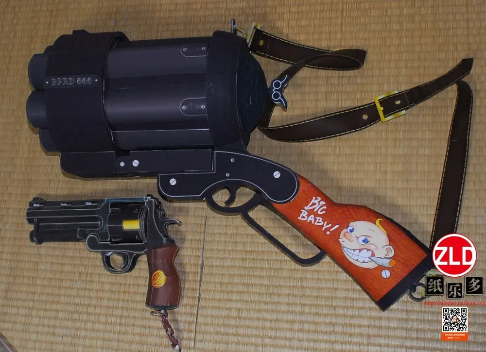 3D Paper Model Pistol Hellboy Revolver with Bullets Gun Diy Handmade Papercraft Toy