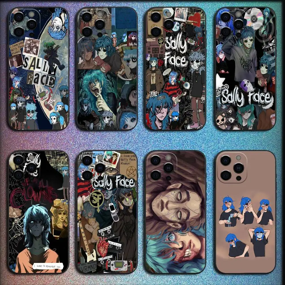 حافظة هاتف لهاتف آيفون 16,15,14,13,12,11,Pro,XS,Max,XR,Plus,E,Mini مقاومة للصدمات كارتونية S-Sally Face SF غطاء أسود رائع