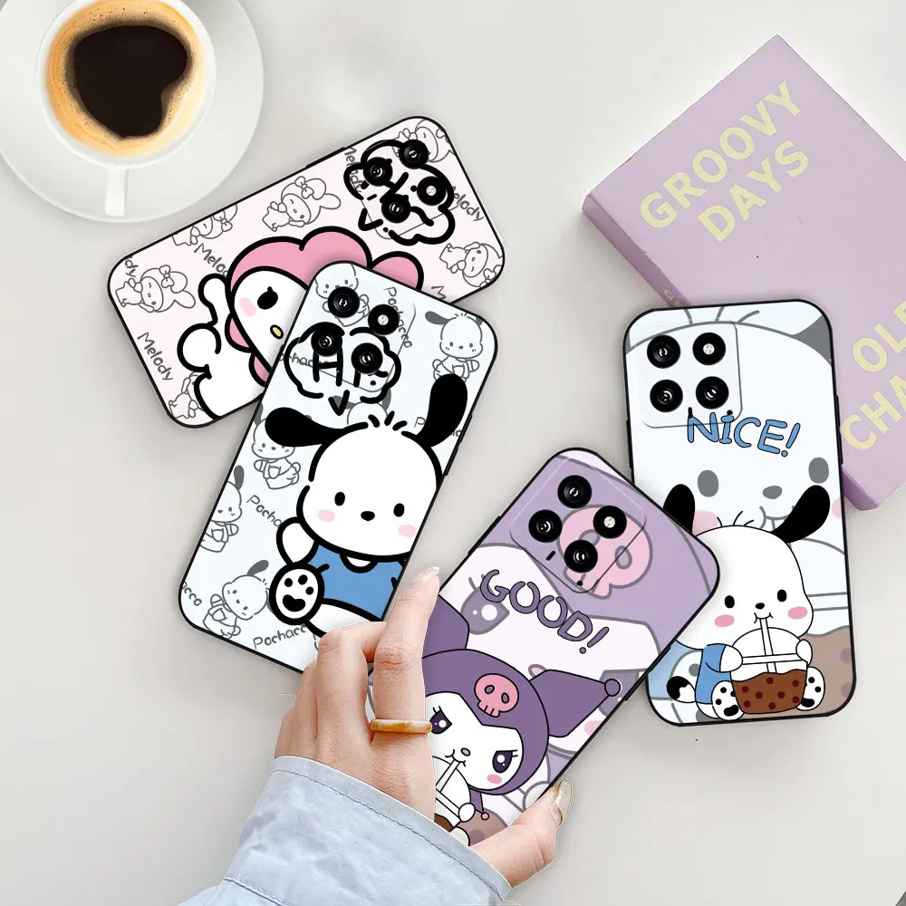 Anime Kuromi Pochacco My Melody Phone Case For Xiaomi Mi 14 13 13T 12 12T 11 11T 11X 10 10T 9 8 Pro Lite Black Soft Cover Funda