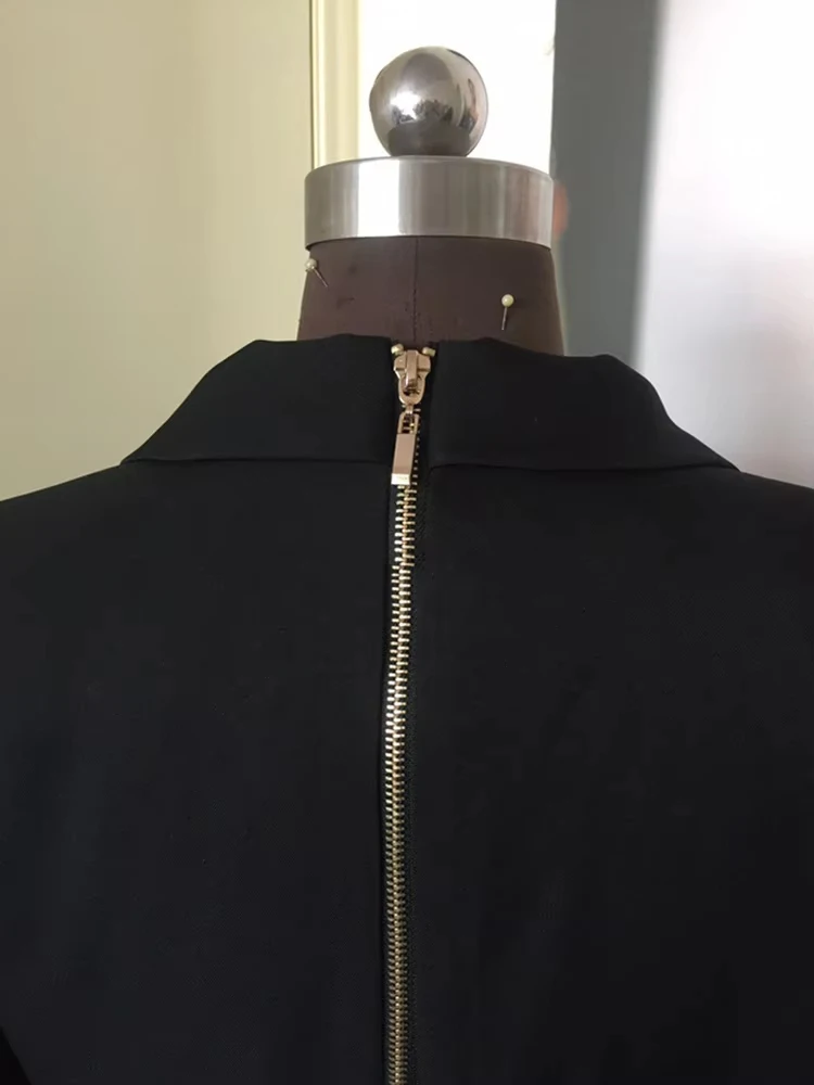 YERMORA czarny dwurzędowy zamek błyskawiczny na plecach długa marynarka na co dzień dla kobiet z klapami luźna nowa kurtka moda fala wiosna jesień 2025