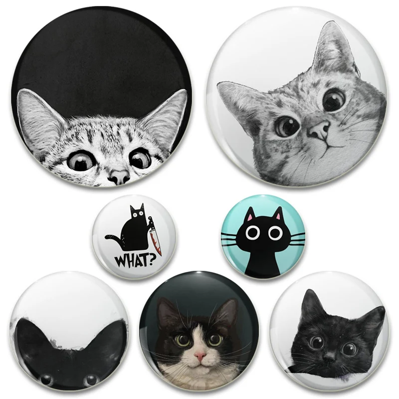 Half Faced Cat Pins Fun Cartoon Hand Drawn Cats Badge Handmade Tinplate Brooches Breastpin for Backpack Clothes Gift Accessory