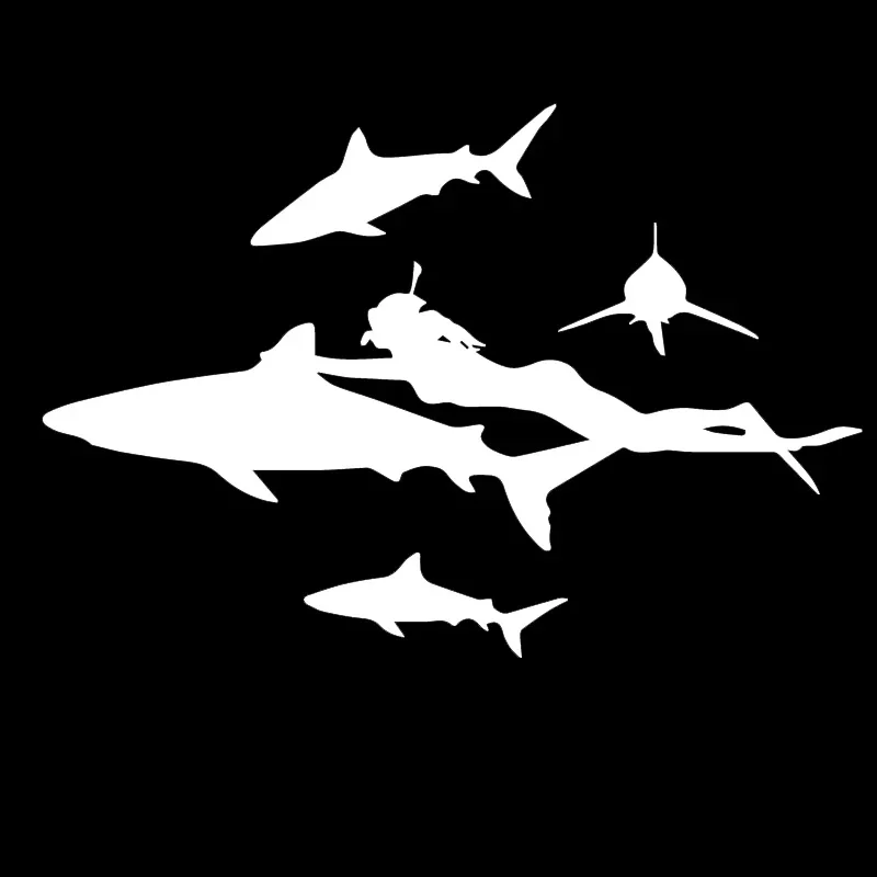 10cm*16cm Decorative Accessories Deep Sea Auto Sticker Adventure Dangerous Diving Shark Car Personality Decal Pvc Black/silver