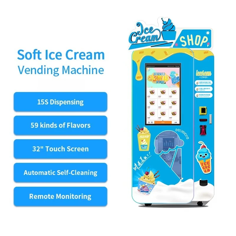 Automatic Customized Steel Soft Serve Vending Machine Coin Credit Card Operated for Shopping Malls Hot Selling