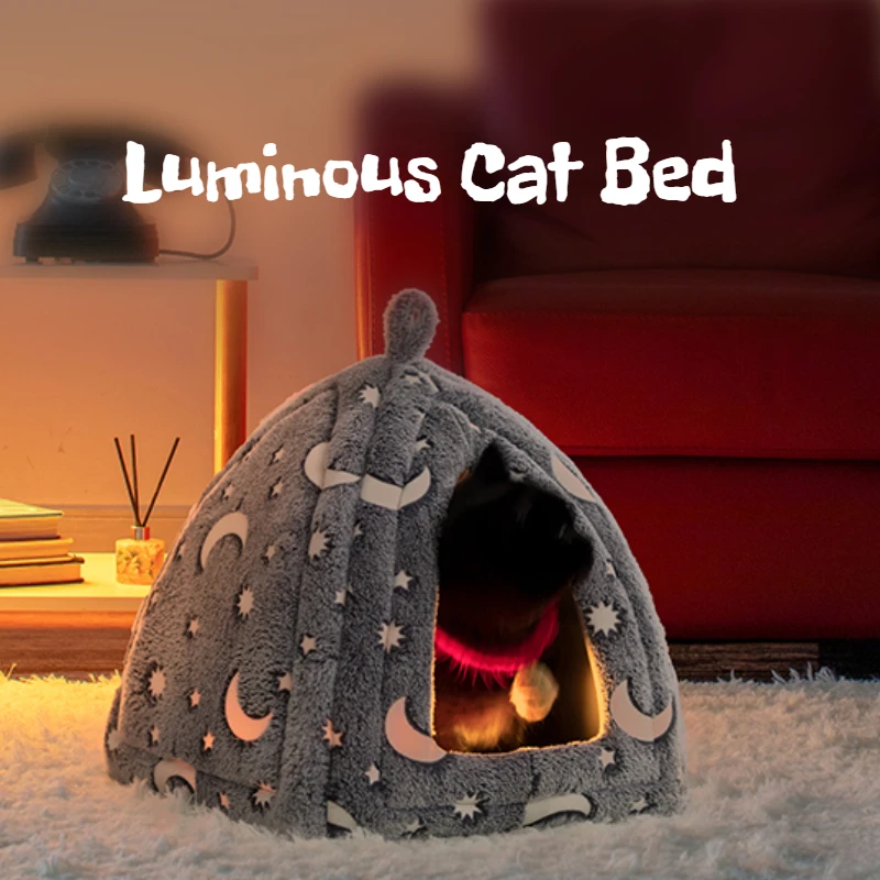 2023 Luminous Cat Bed Small Dog House Special Fabric Non-slip Pet Bed For Guinea Pigs Indoor Pet Supplies Kitten Accessory