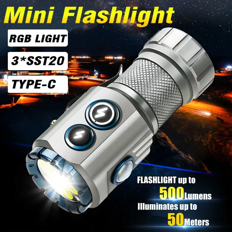 2000LM Powerful LED Flashlight USB Rechargeable EDC Keychain Mini Torch With CAP CLIP Magnet Outdoor Camping Tactical Lantern