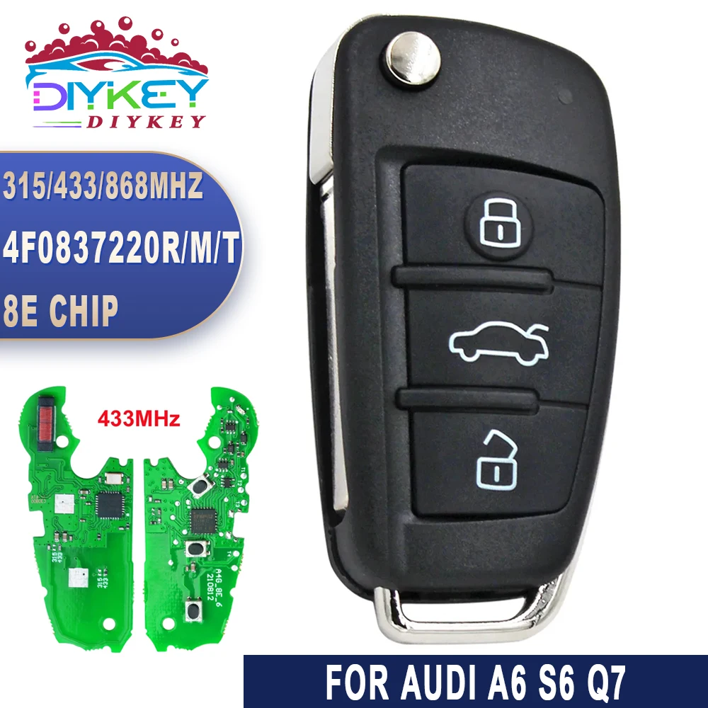 

DIYKEY 3 Buttons For Audi A6 S6 Q7 2004 2005 2006 2007 - 2015 8E Chip IYZ 3314 4F0 837 220N 220R 220M 220T No Keyless Key Remote