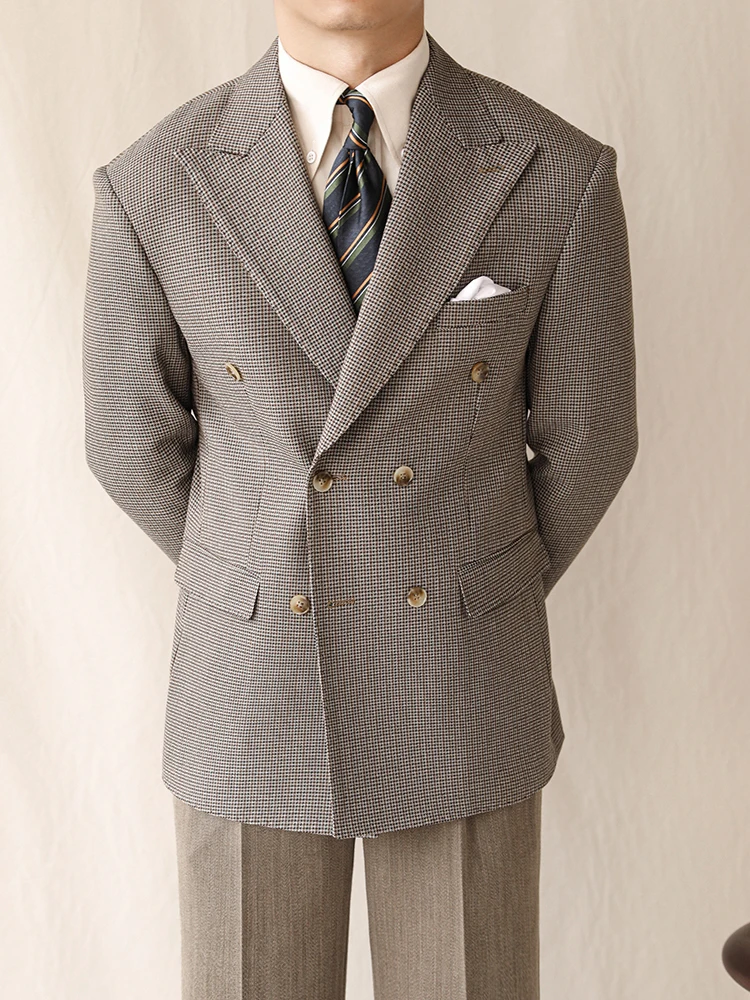 

Busin Casual Plaid Suit Men's Autumn Winter Notched Lapel Slim Fit Single-breasted Double-pegged Naples Jaet