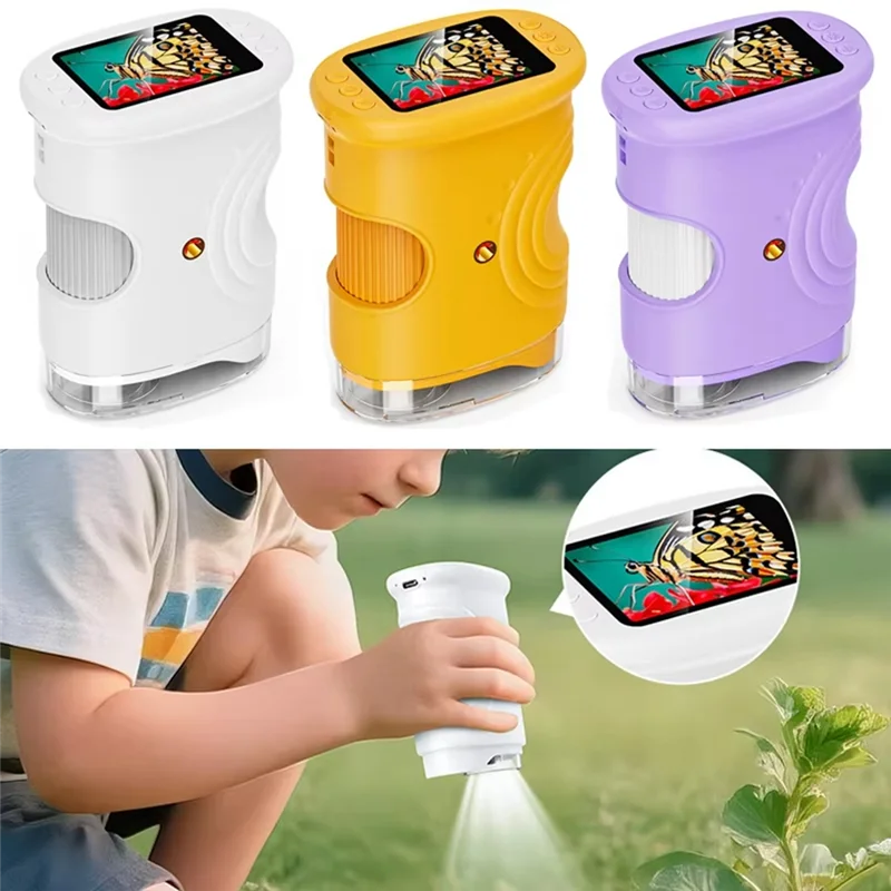 Pro Handheld Microscope For Kids With 2In HD Screen 50-1000X Educational Birthday Gift For Children Pocket Microscope White