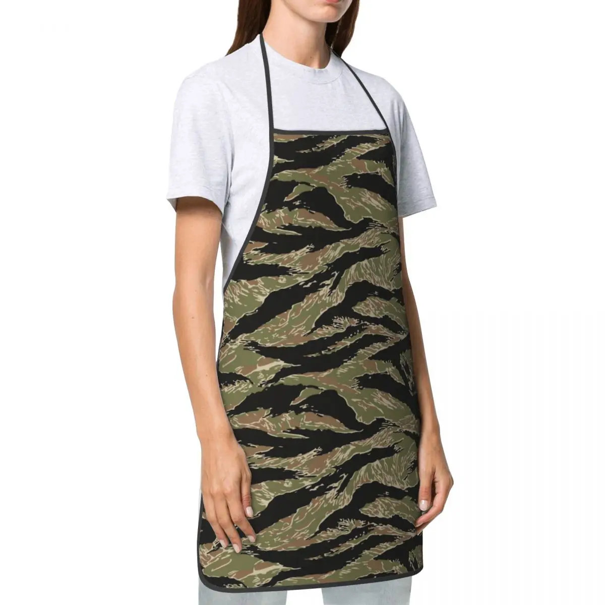 Tiger Stripe Camo Bib Apron Adult Women Men Chef Tablier Cuisine for Kitchen Cooking Military Tactical Camouflage Painting