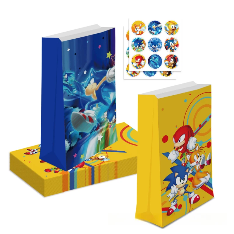 12PCS 24PCS Sonic The Hedgehog Paper Gift Bag Anime Figure Image Theme Party Christmas Return Gift Bag Candy Bag Wholesale