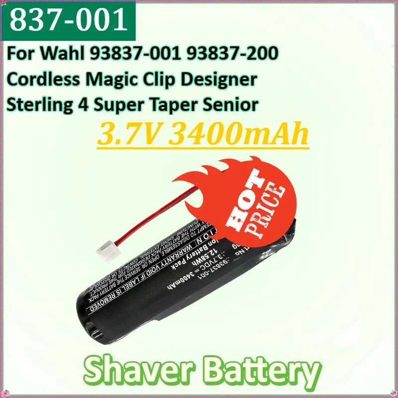 

For Wahl 93837-001 93837-200 Cordless Magic Clip Designer Sterling 4 Super Taper Senior New 837-001 3.7V 3400mAh 12.58Wh Battery