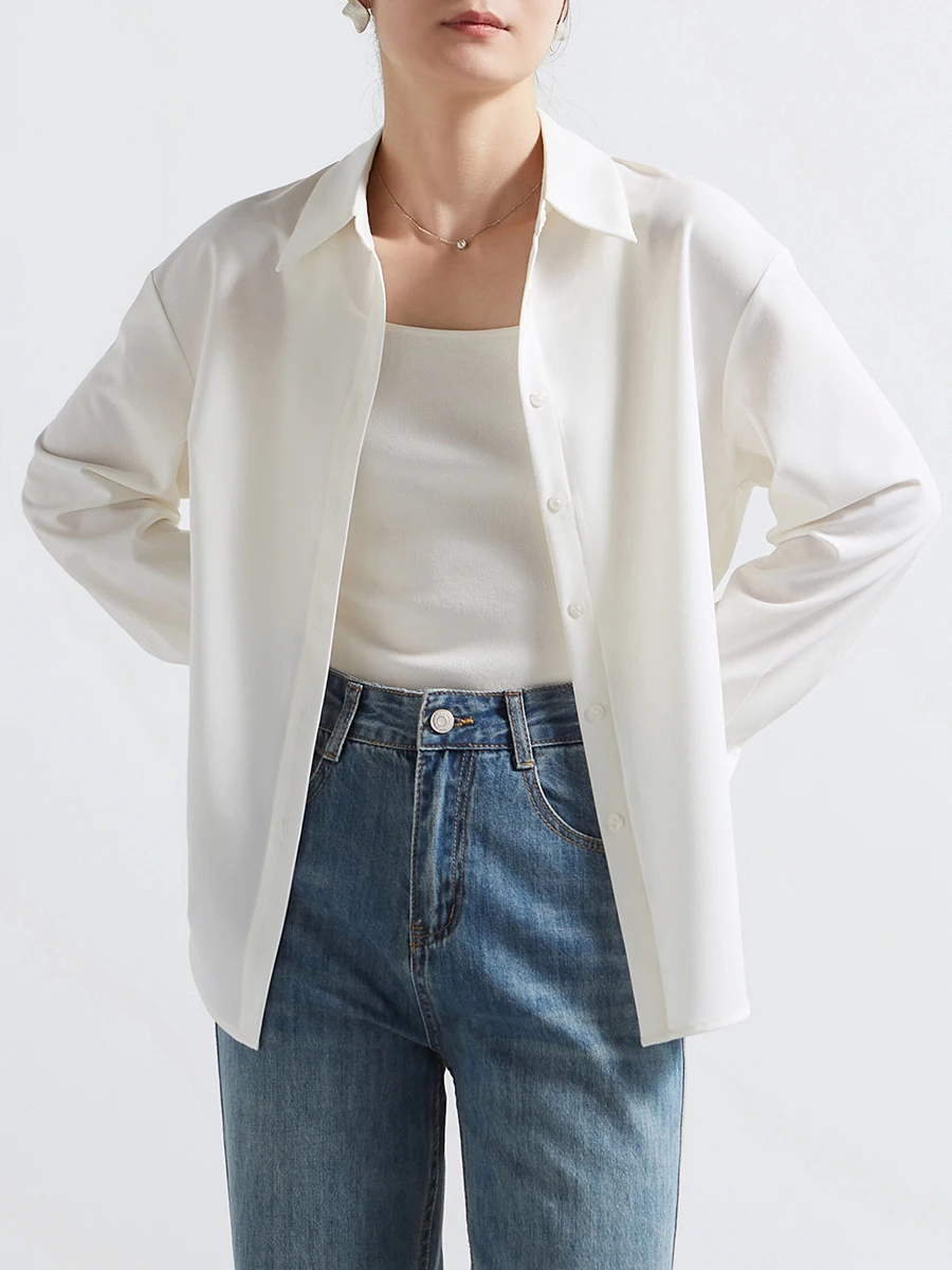 

White Casual Shirt Women's Long Sleeve Loose Fit Turn-down Collar Office Wear Layering Casual Women's Shirt Spring Autumn New...