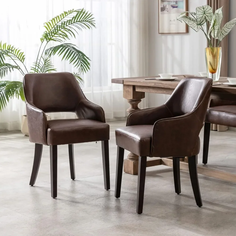 Bauernhaus-Esszimmerstühle, 2er-Set, gepolsterte Küchenstühle aus Leinen, Akzent-Beistellstuhl mit Beinen/Armlehne aus Massivholz