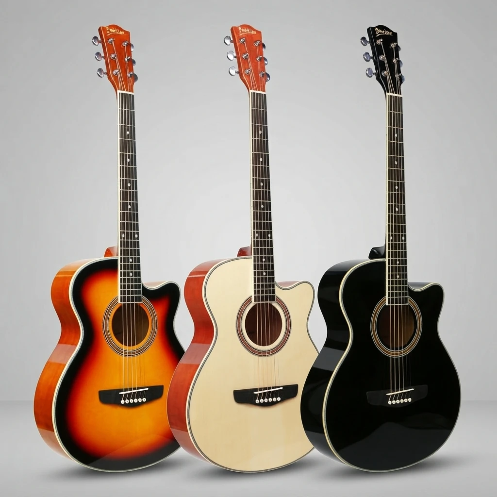 Gloss Cutaway Acoustic Folk Guitar 6‑String Multiple Color Options Steel‑String Instrument for Beginner Intermediate Musicians