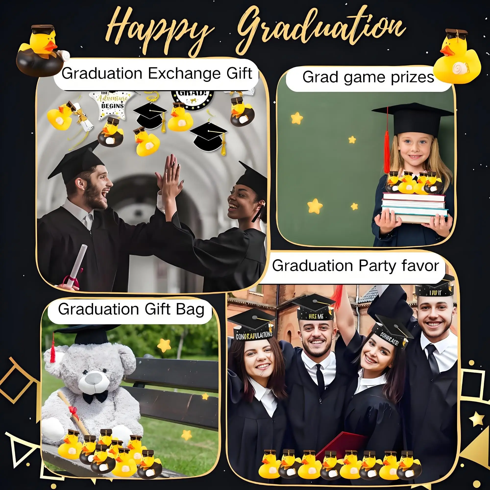 Mini canards en caoutchouc pour remise de diplôme, 52 pièces, canard jaune en vrac pour flotteur de piscine, cadeaux de fête, décoration de récompense en classe, cadeaux
