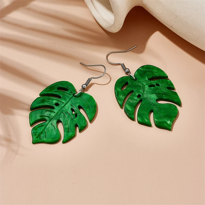 Acrylic Palm Leaf Design Drop Earrings Summer Vacation Style Monstera Dangle Earrings Fashion Jewelry