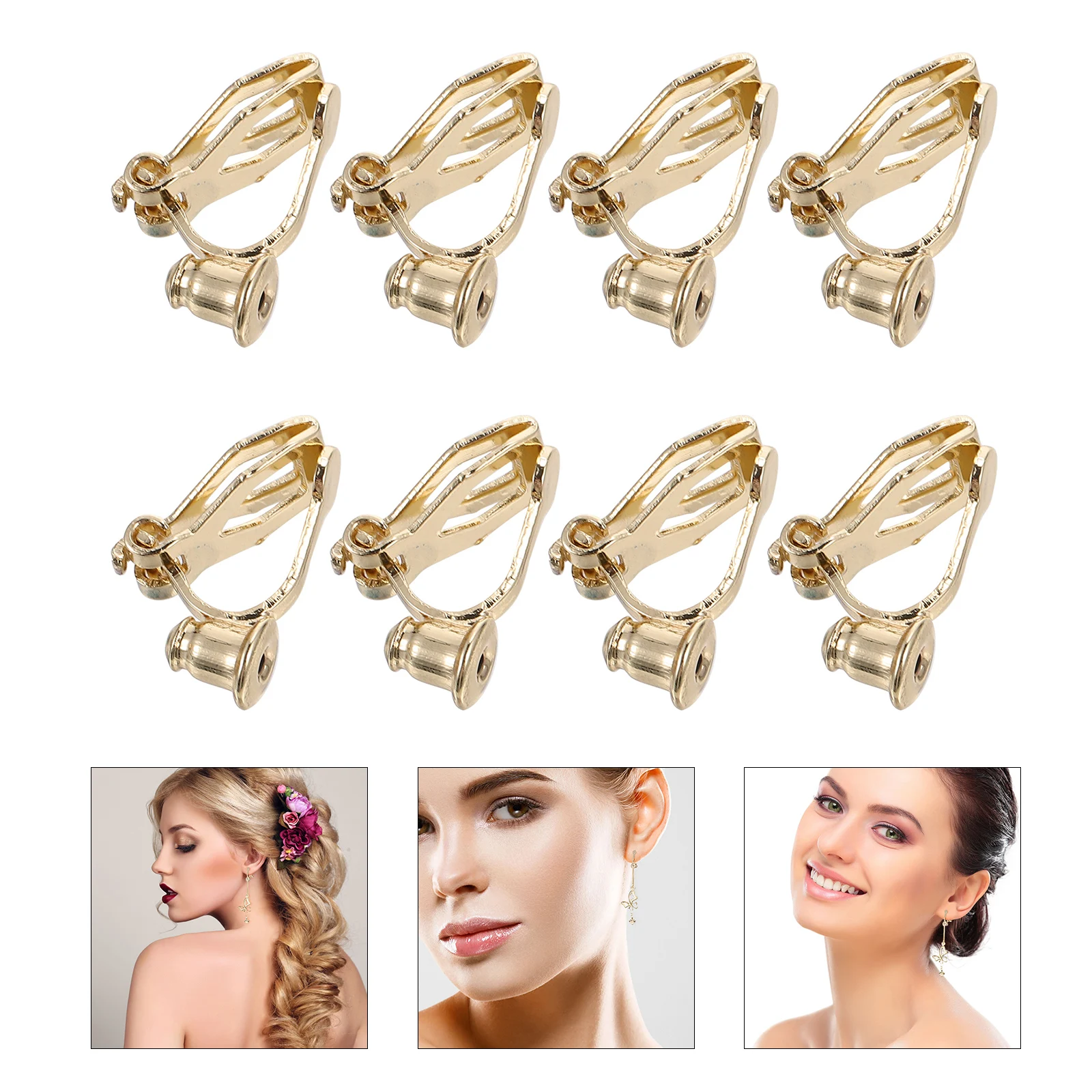 

8pcs Clip-on Earring Base Triangle Findings Studs Adapter Backs Golden Non-Pierced DIY Supplies Women Accessories