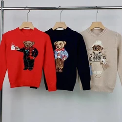 Children's Sweater 2024 Autumn/Winter New Bear Pattern Children's Leisure Warm Round Neck Long Sleeve Warm Clothes