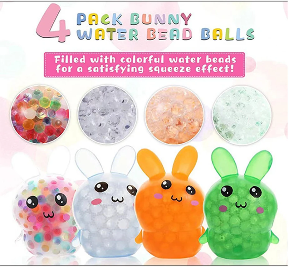 Easter Bunny Stress Balls - 5 Pack Sensory Fidget Toys For Kids And Adults Stress Balls With Colorful Water Beads