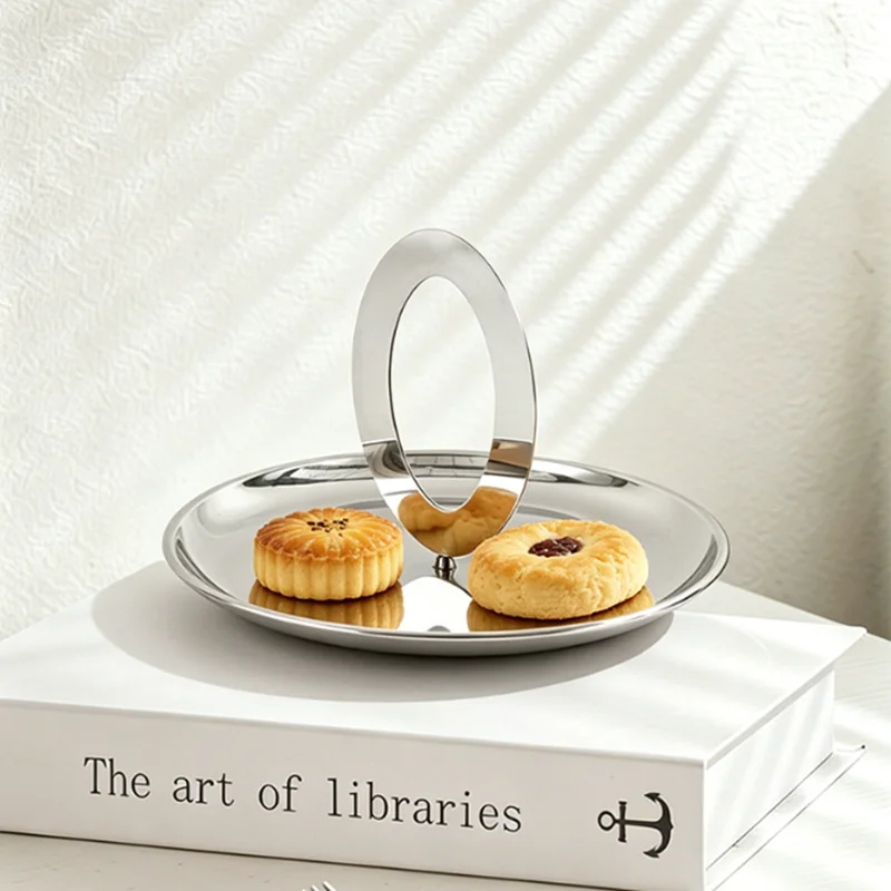 Handheld Silver Stainless Steel Tray, Metal Trays, Dessert Trays, Cake Rack, Jewelry Storage Rack, Service Tray, Organizer