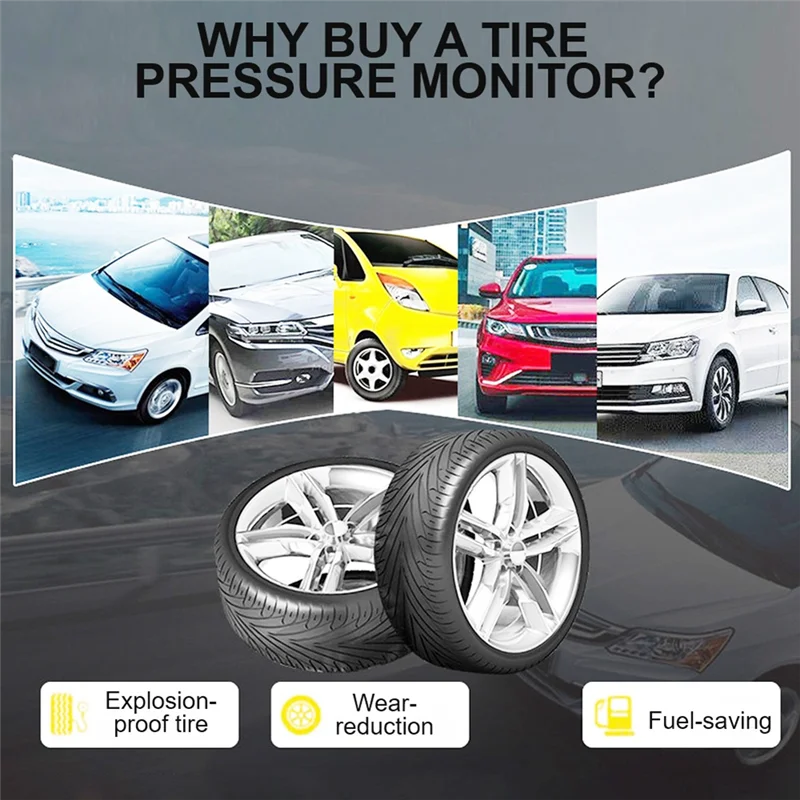 

Car Tyre Pressure Monitoring Tire Pressure Monitor System Solar TPMS Temperature Warning Fuel Save 4 External Sensors