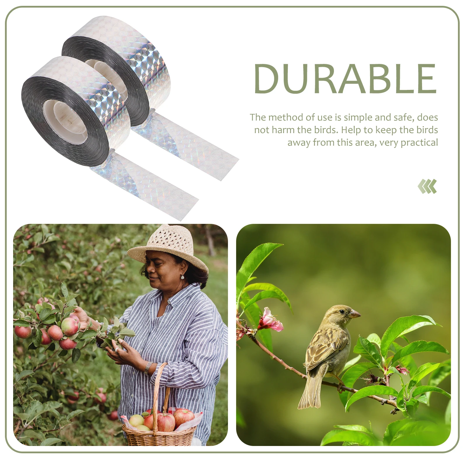 

2 Rolls Bird Scaring Reflective Tapes Garden Balcony Orchard Extra Long Spiral Wind Twisting Ribbons Keep Birds Away Supplies