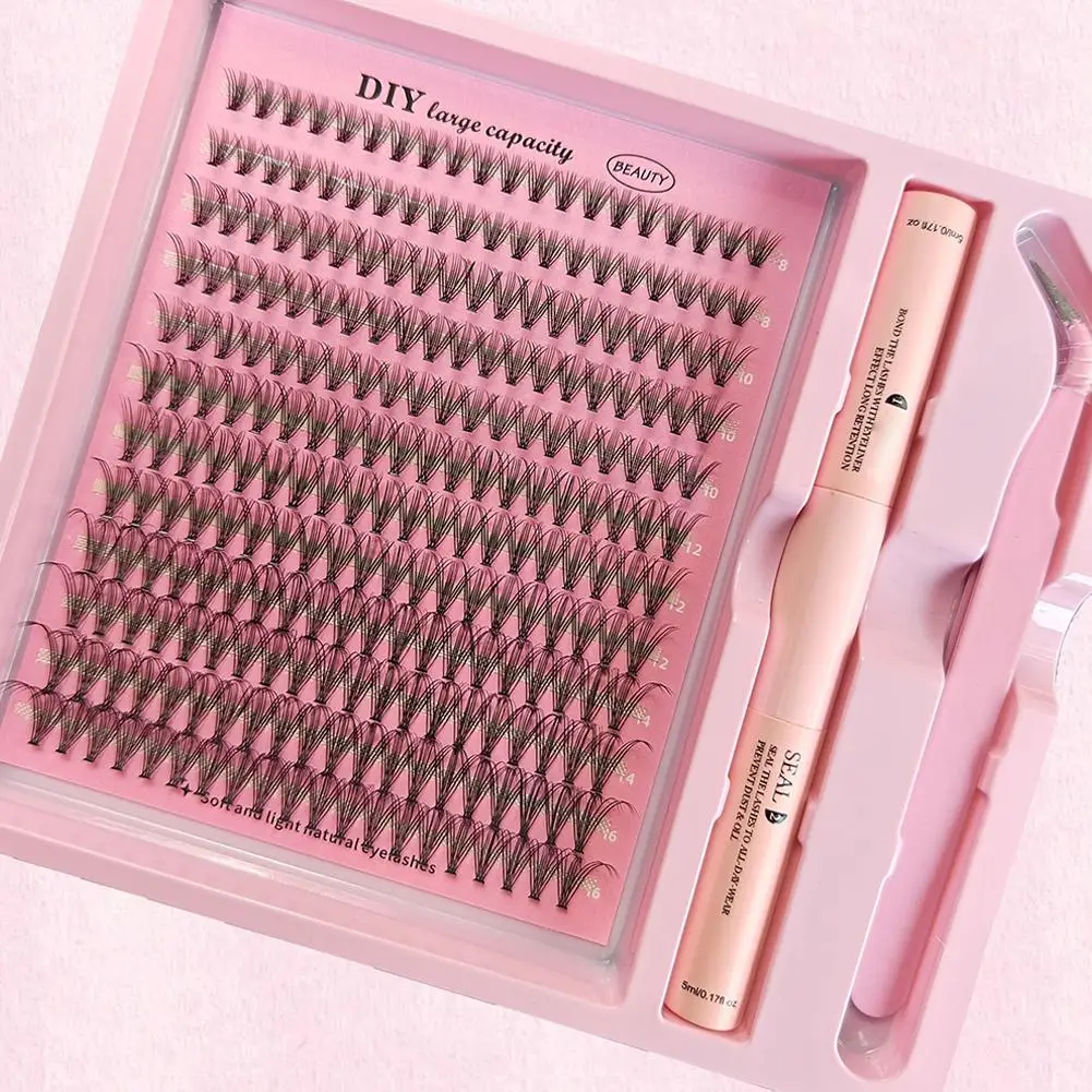 Zestaw do samodzielnego przedłużania rzęs 30D/40D/50D 8-16mm Mix Puszyste Sztuczne Rzęsy w Kępach Klej i Preparat utrwalający Pęseta Narzędzia do makijażu rzęs