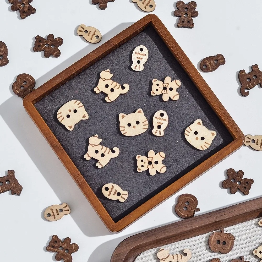 20 pcs Vintage Wooden Fish Buttons Bear 2 Holes Cat Shape Buttons Cartoon DIY Sewing Buttons Knitting Projects