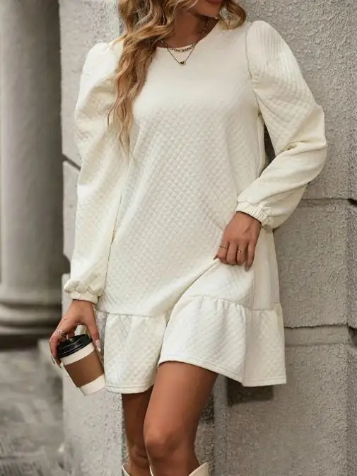 Womens Dresses 2025 Spring Autumn New Solid Color Round Neck Long Sleeved Casual Fashion Vacation Loose Fit Mini Dress