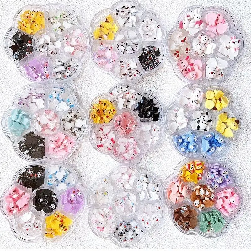 

70pcs/box Sanrio Kuromi My Melody Cinnamoroll Resin Nail Art Cute Cartoon Pachacco Pompom Nail Art Ornament Decoration Girl Gift