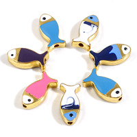 5PCs Multicolor Ocean Fish Jewelry Spacer Beads Gold Color Animal Enamel Metal Beads DIY Making Necklace Jewelry About 17mmx8mm