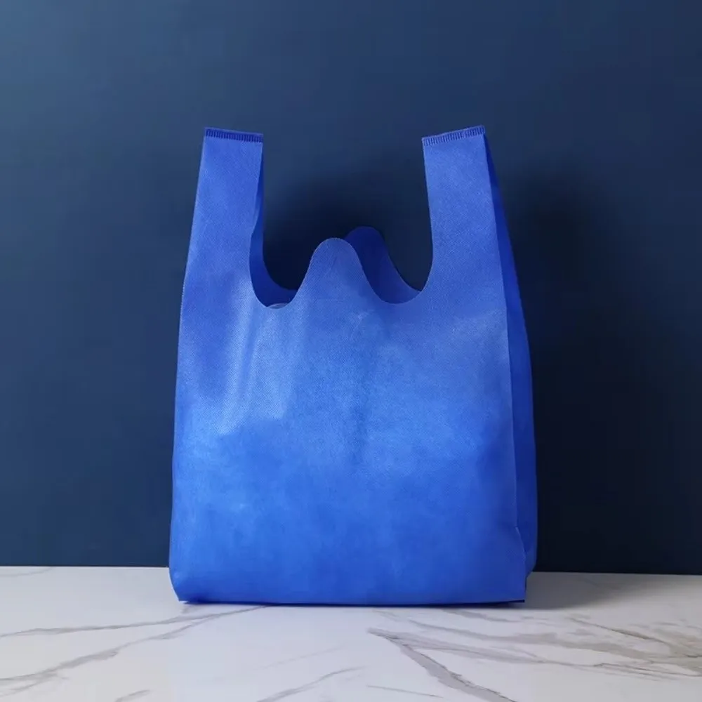 50Pcs Solid Color Non-woven Shopping Bag Large Capacity Thickened Reusable Tote Bag Durable Convenient Eco-friendly Handbag