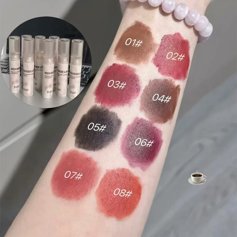 

Silky Smooth Lip Mud Mousse Matte Caramel Brown Lipstick Clay Dark Punk Lip Glaze Holding Makeup Non-stick Cup