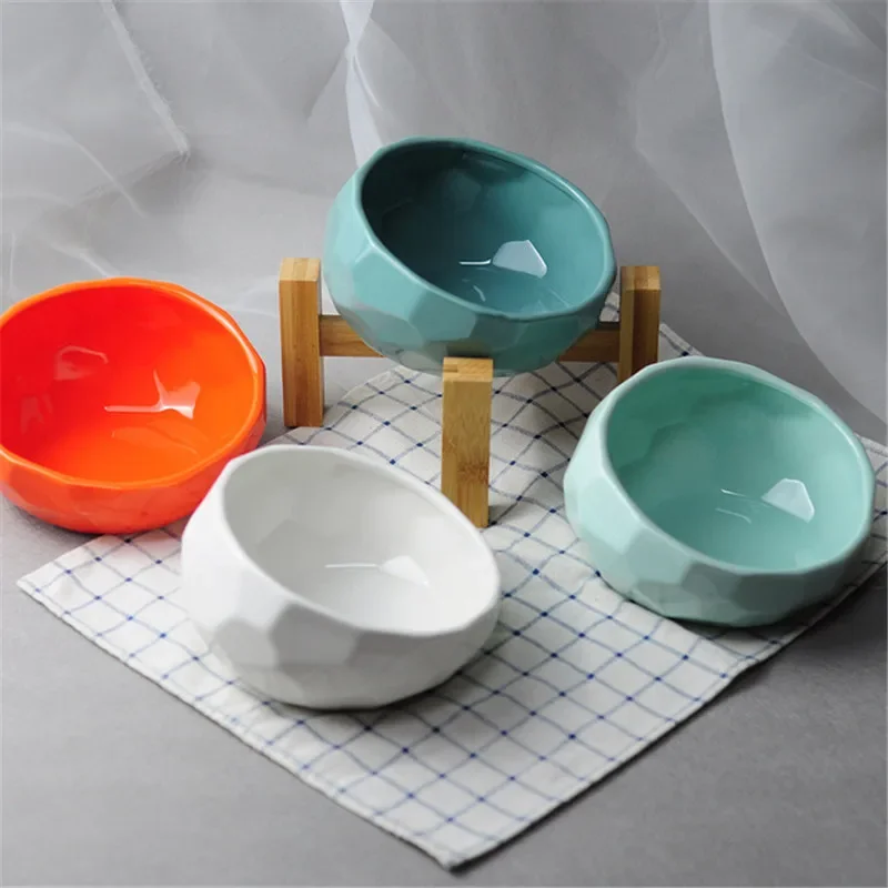 

Cute Diamond Ceramics Pet Bowls Dog Bowl Oblique Pet Feeder Large Capacity High Foot Oblique Bowl Protection Spine Cat Supplies