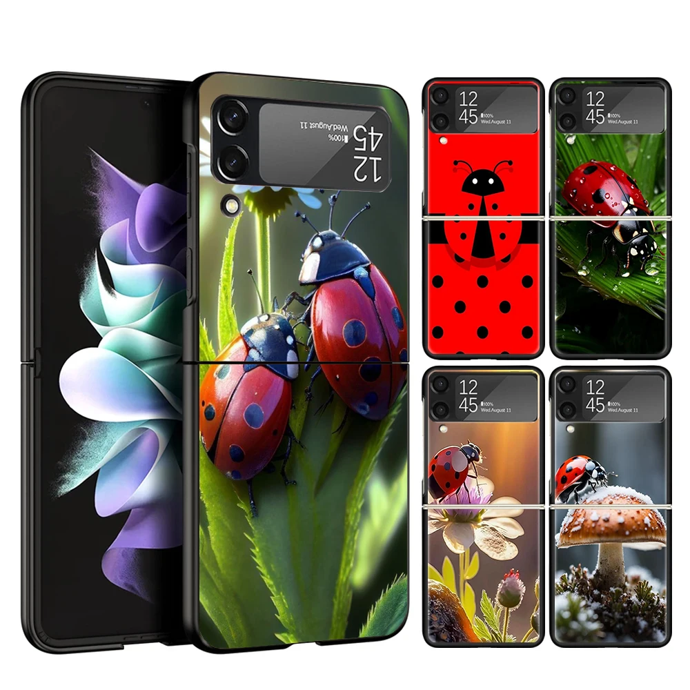 Insect Seven-Star ladybug Cover Phone Case For Samsung Galaxy Z Flip 6 5 4 3 5G Flip6 Flip5 Flip4 Flip3 Black Hard Fundas Shell