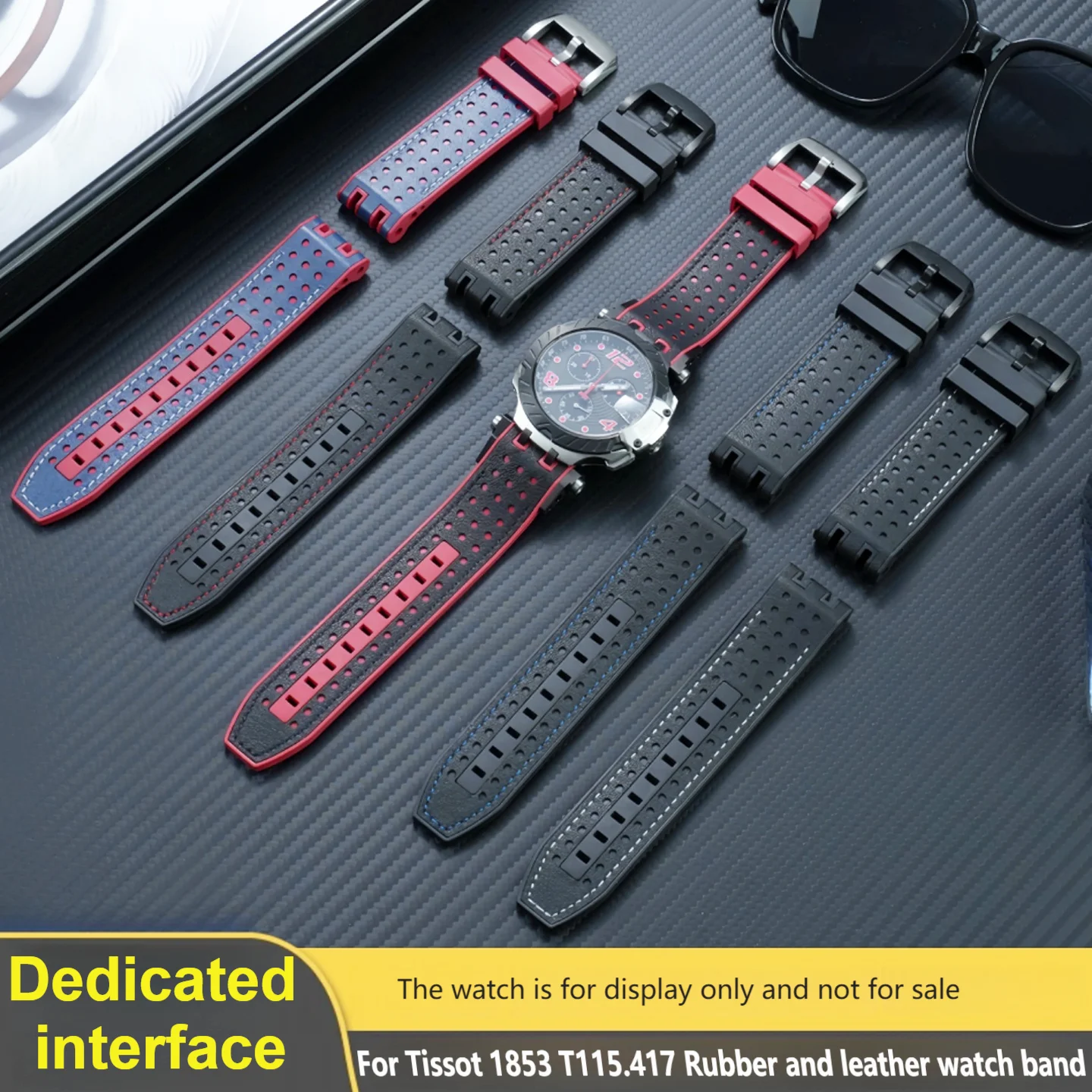 

For TISSOT 1853 T115.417A Sports Cowhide Leather Rubber Bottom Watch Strap T115 Waterproof Watchband T115417/427 Men's Wristband