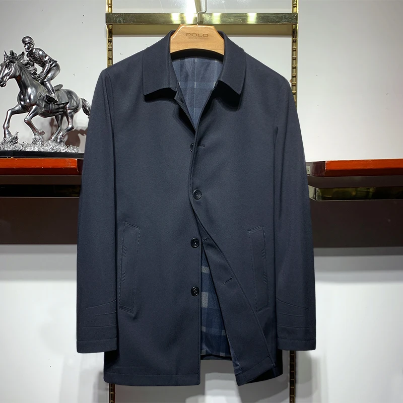 

Casual Paul Men's Windbreaker 2025 Spring New Pure Color Lapel Medium Length Busin Sle Men's Jaet Faion Urban Commute