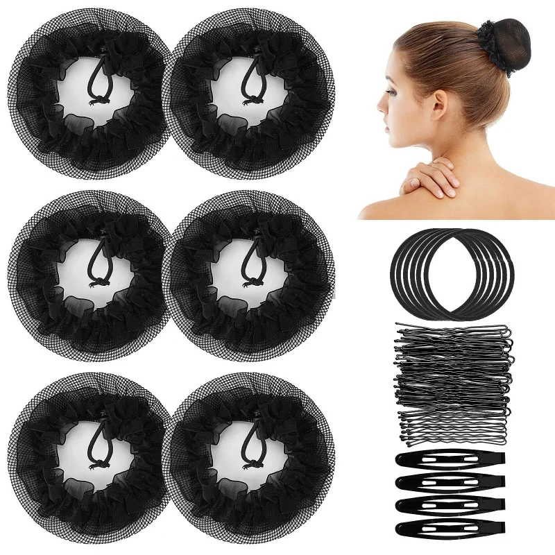 86pcs/bag Elegant Drawstring Hair Net Hair Clips Set Women Professional Hair Covers Dance Bun Making Hairnets Hair Accessories
