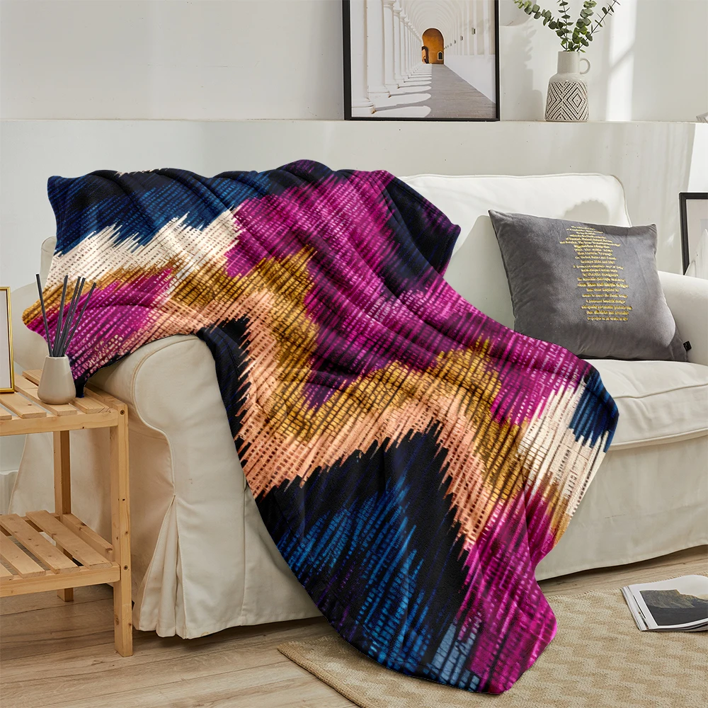 Colorful Ikat Chevron Weave Cute Flannel Fleece Throw Blanket Soft Plush Bed Couch Cover Perfect Gift for Women Girls Kids
