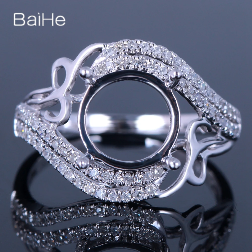 

BAIHE Solid 14K White Gold(AU585) Certified Round Cut Engagement Women Cute/Romantic Fine Jewelry Elegant unique Semi Mount Ring