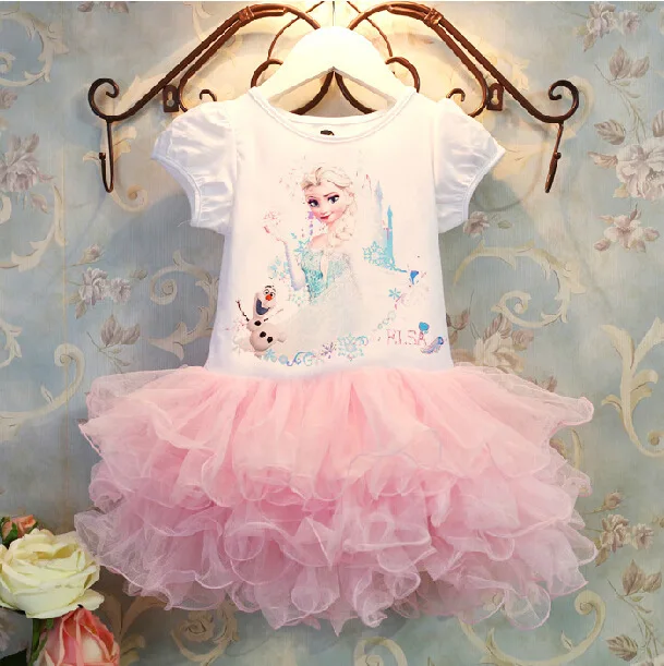 Summer New Frozen TuTu Dress Girls Elsa Short Sleeve Mesh Princess Birthday Party Costume Vestido Outfits Children Clothing 3-8Y