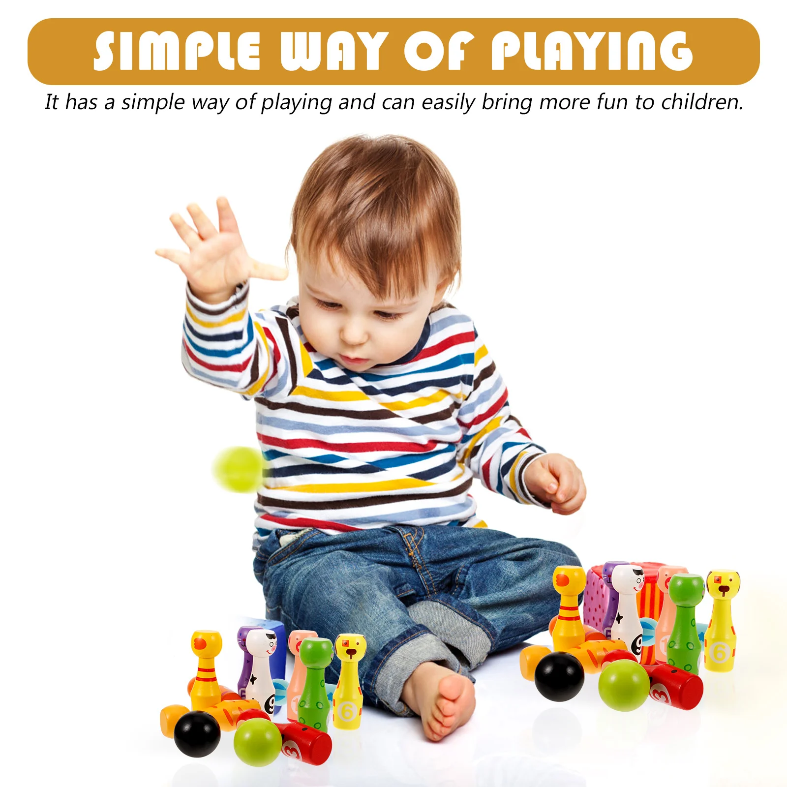 

1 set 1 Wooden Kit Cartoon Animal Design Kids Balls Smooth Safe Learning Educational Gift For Boys Girls Kids Bowling Set Wooden